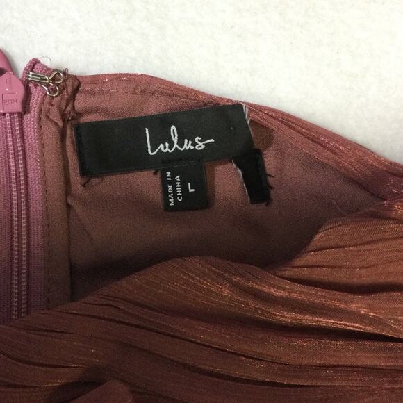 LULU'S SZ L Playful Delight Rusty Rose Bow-Front Long Sleeve Mini Dress B68 - Picture 6 of 7